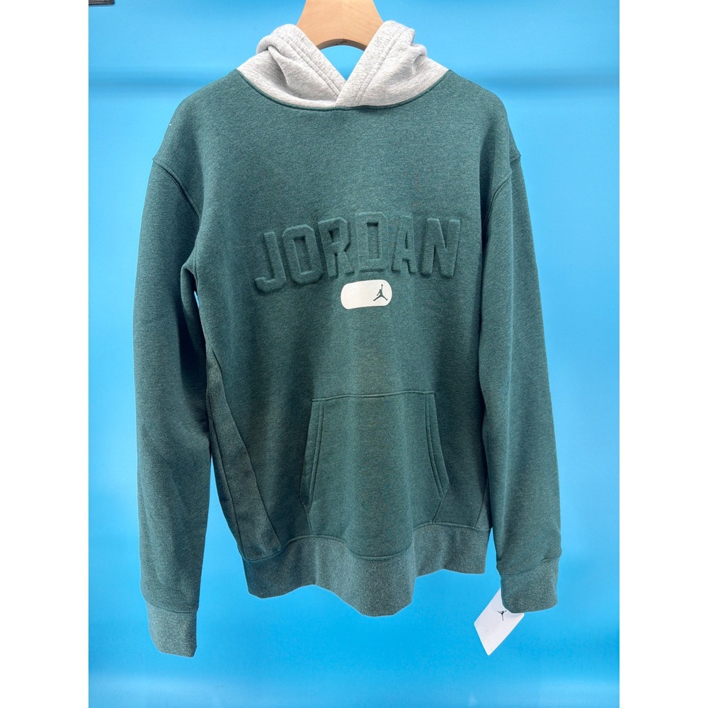 Jordan Boys XL Oxidized Green Heather Grey Contrast Hooded Sweatshirt 95D348-EIW